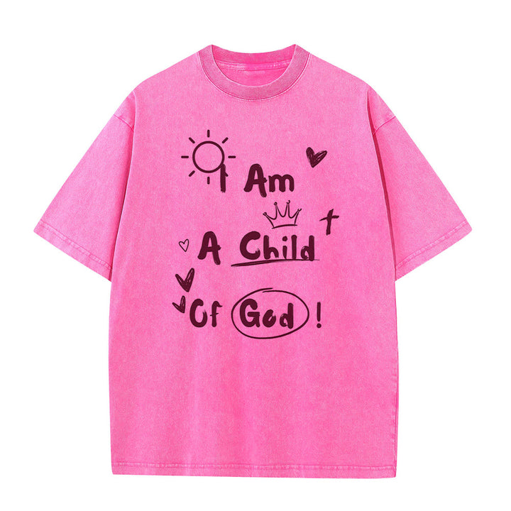 Christianartworkshop Vibrant Doodle Style I am a child of God Washed T-Shirt - Pink - 5XL - image 8