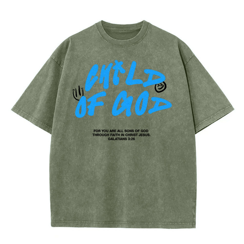 Christianartworkshop Vibrant Graffiti Style Child of God Unisex Washed T-Shirt - Army Green - 5XL - image 1