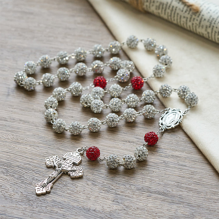 Christianartworkshop Miraculous Medal & Crucifix of 10 mm Round Silver Gems Necklace - image 1