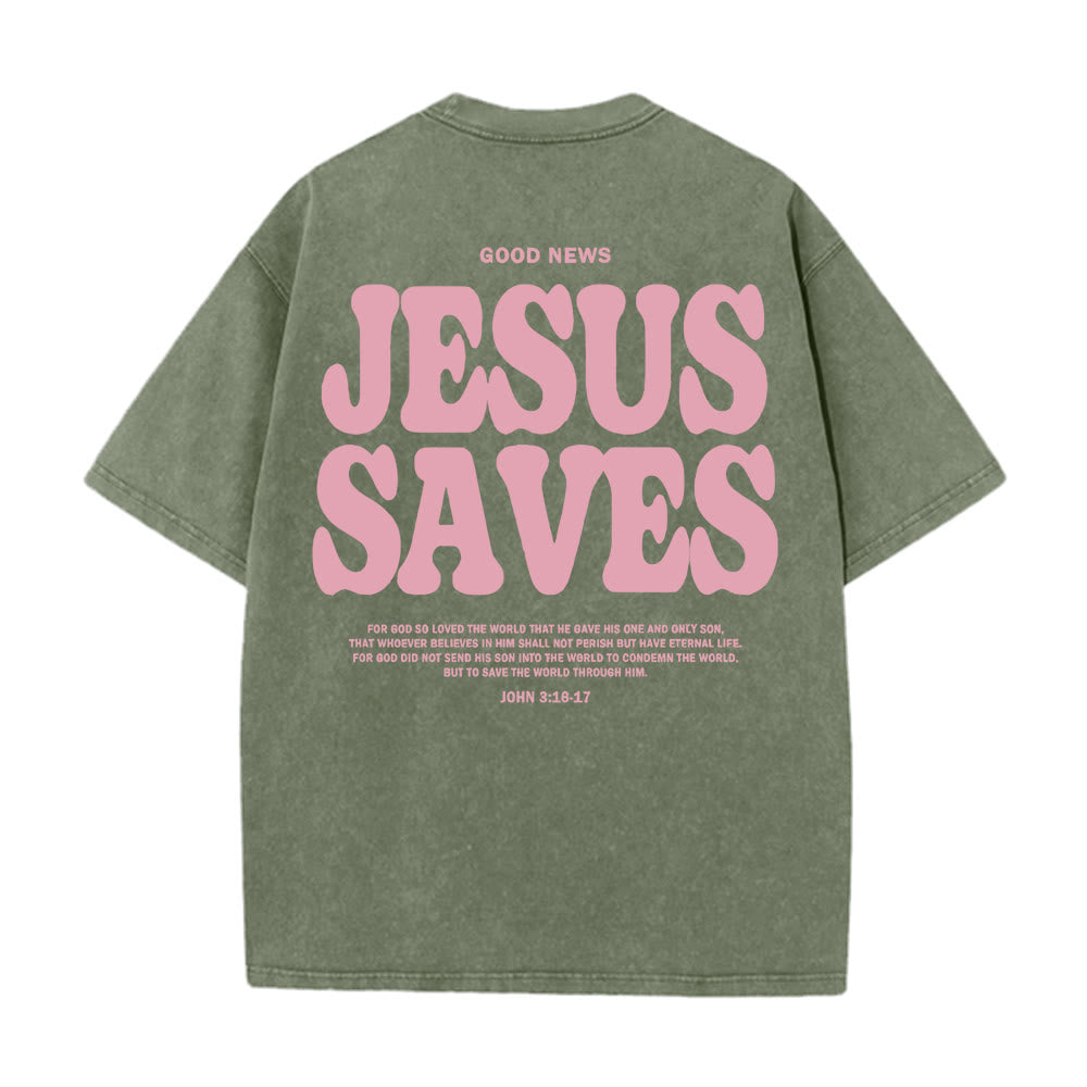 Christianartworkshop Jesus Saves Unisex Washed T-Shirt - Army Green - 5XL - image 0