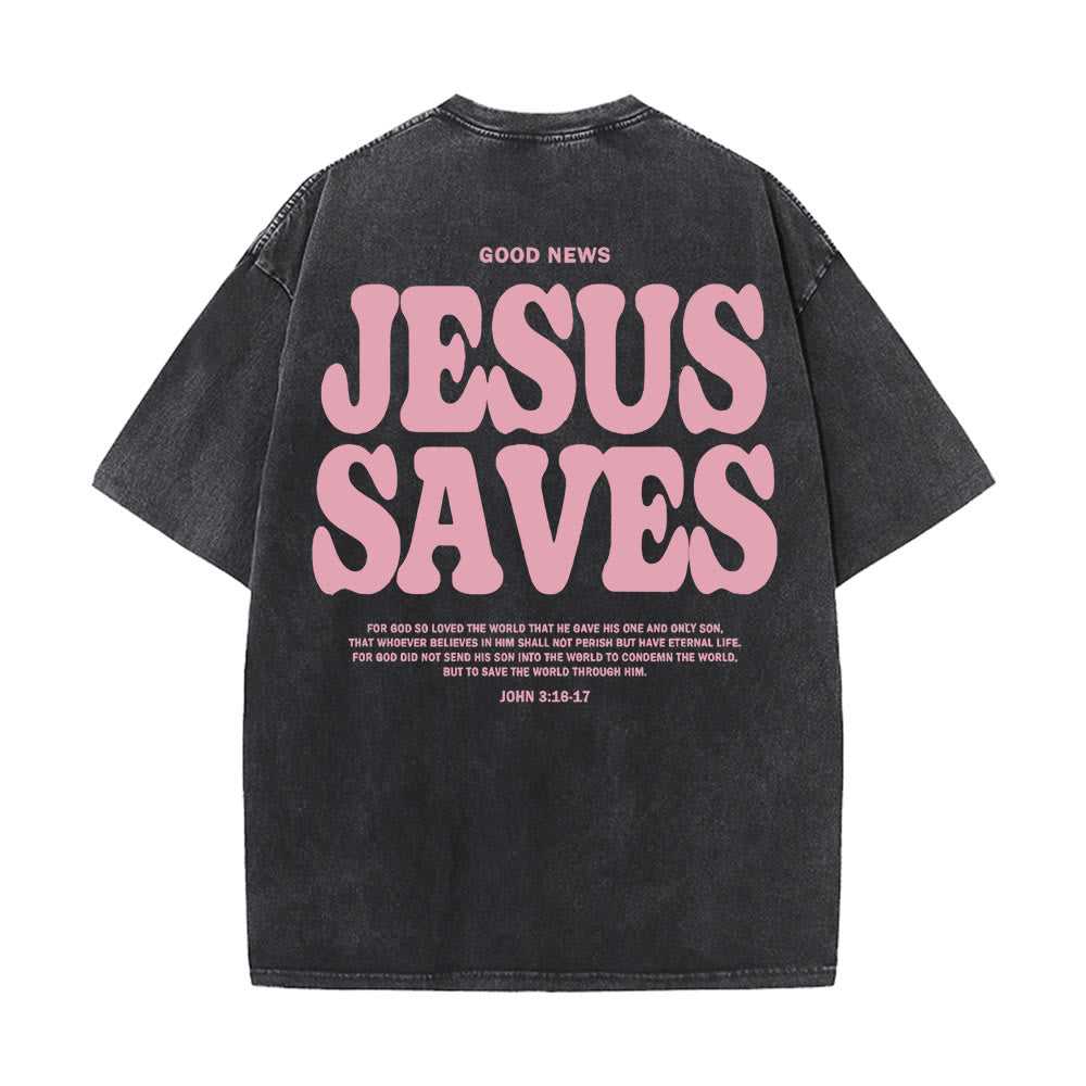Christianartworkshop Jesus Saves Unisex Washed T-Shirt - Black - 5XL - image 5