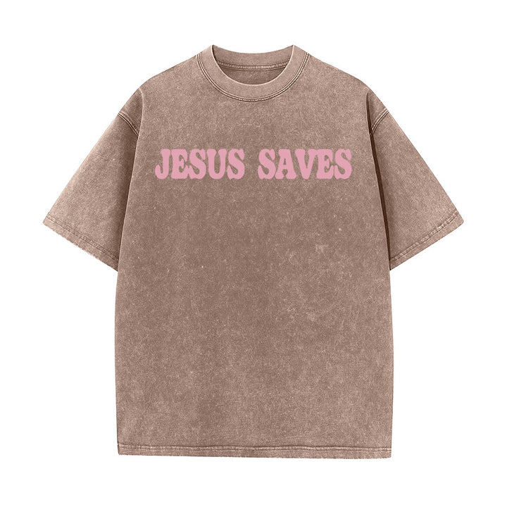 Christianartworkshop Jesus Saves Unisex Washed T-Shirt - image 18