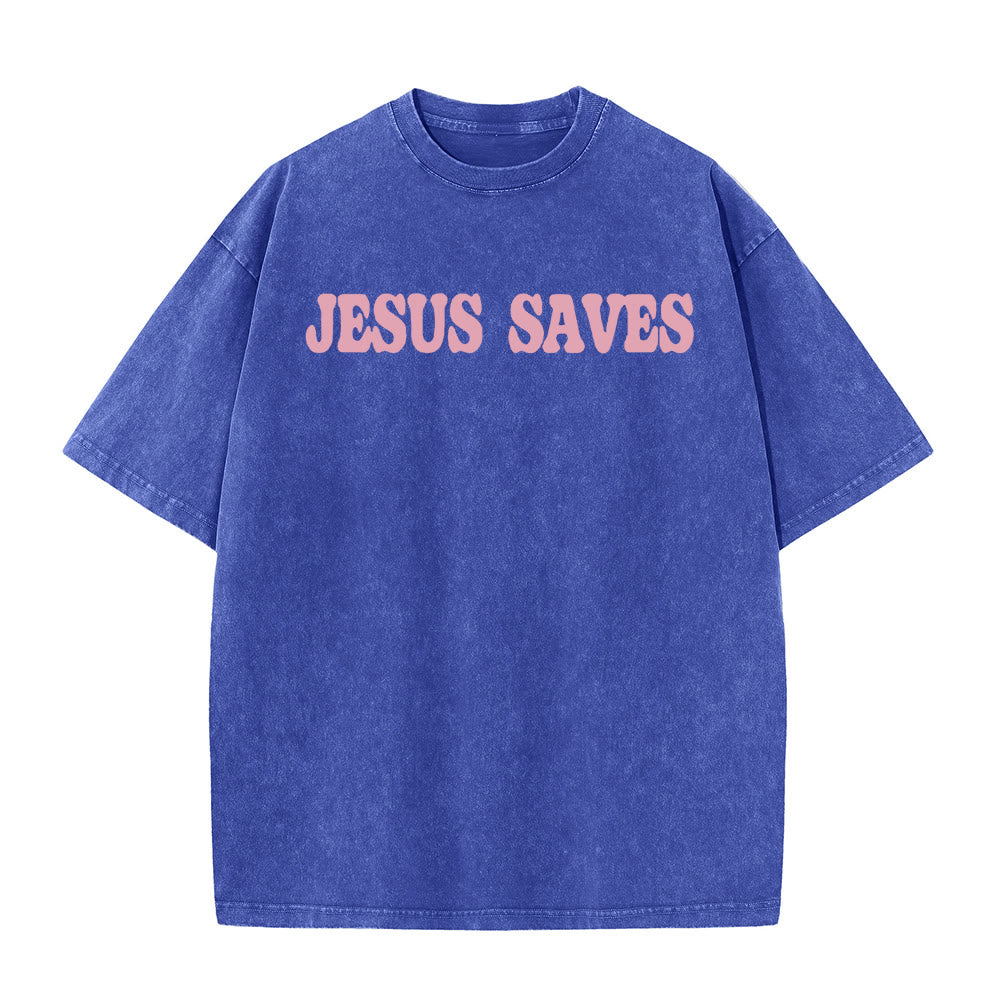 Christianartworkshop Jesus Saves Unisex Washed T-Shirt - image 12