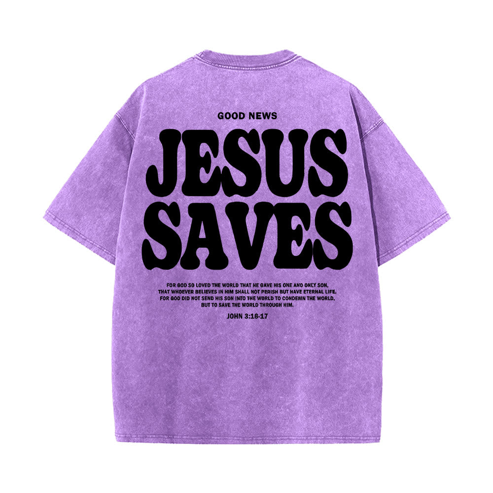 Christianartworkshop Jesus Saves Unisex Washed T-Shirt - Purple - 5XL - image 19