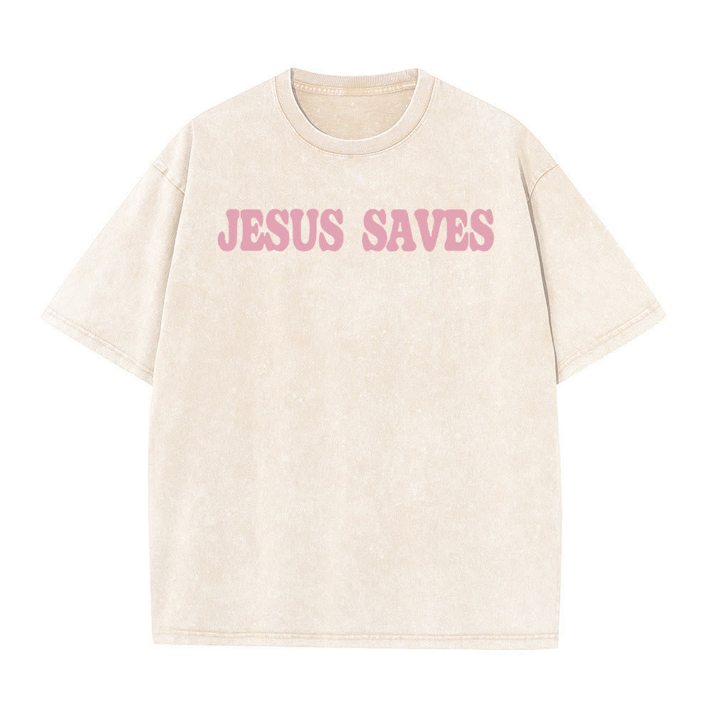 Christianartworkshop Jesus Saves Unisex Washed T-Shirt - image 4