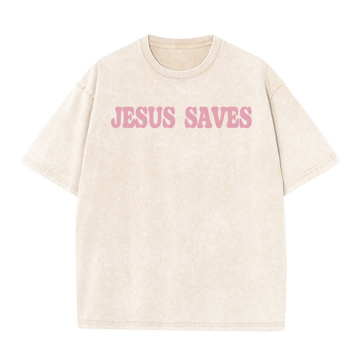 Christianartworkshop Jesus Saves Unisex Washed T-Shirt - image 4