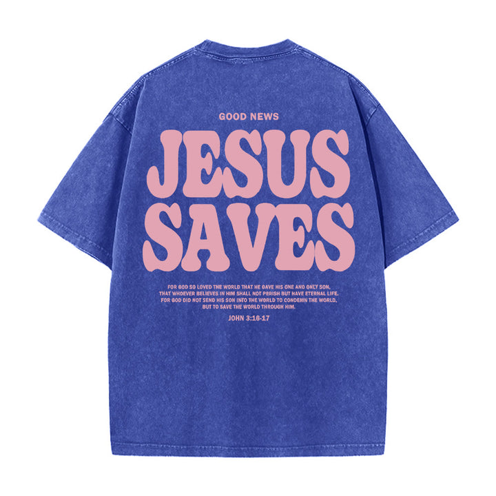 Christianartworkshop Jesus Saves Unisex Washed T-Shirt - Blue - 5XL - image 11