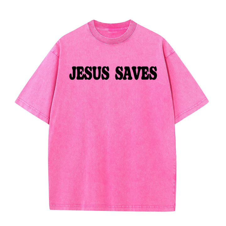 Christianartworkshop Jesus Saves Unisex Washed T-Shirt - image 14
