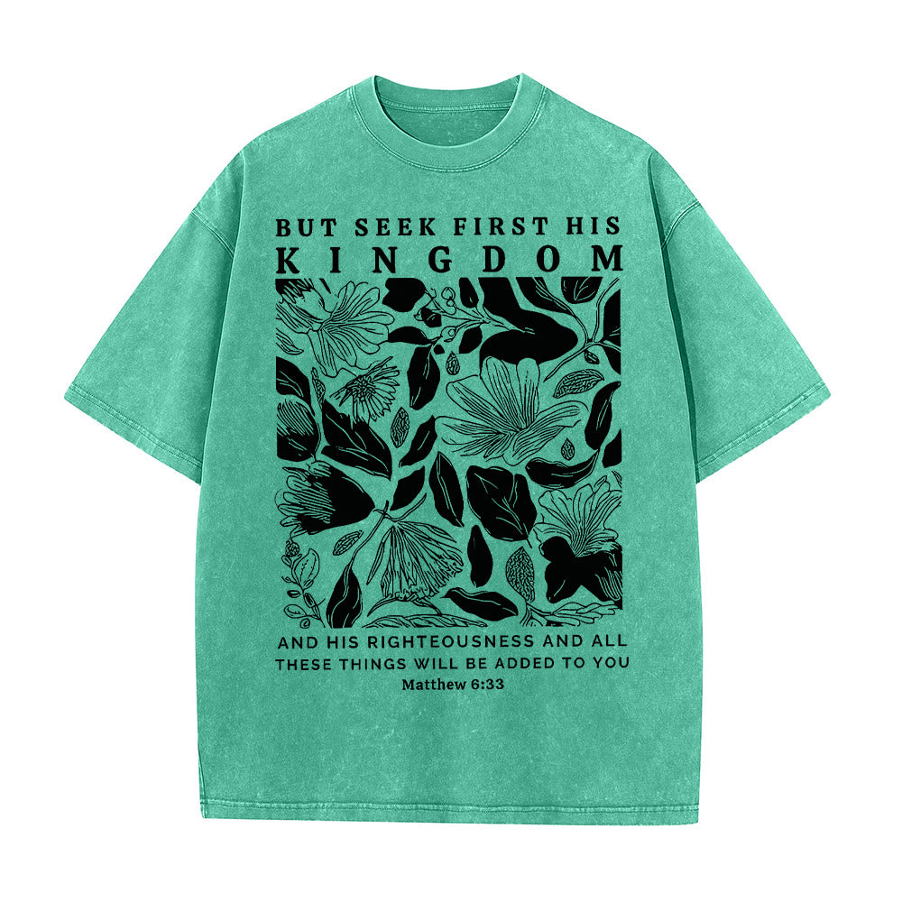 Christianartworkshop But Seek First His Kingdom Unisex Washed T-Shirt - Green - 5XL - image 3