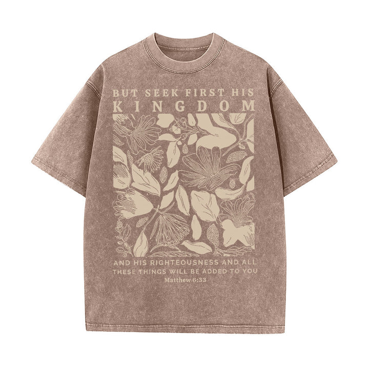 Christianartworkshop But Seek First His Kingdom Unisex Washed T-Shirt - Coffee - 5XL - image 7