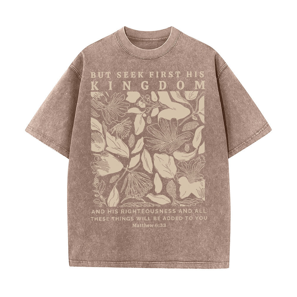 Christianartworkshop But Seek First His Kingdom Unisex Washed T-Shirt - Coffee - 5XL - image 6