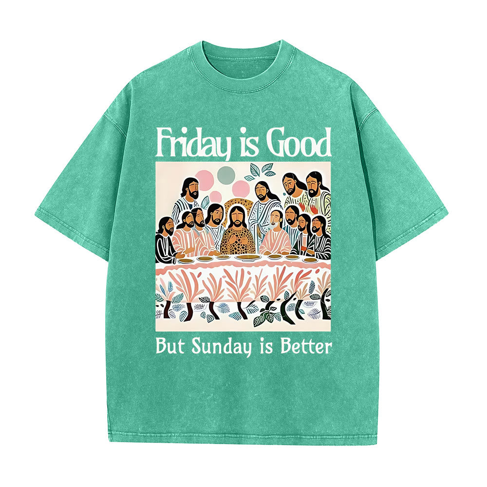 Christianartworkshop Friday Is Good Colorful Washed T-shirt - Green - 5XL - image 5