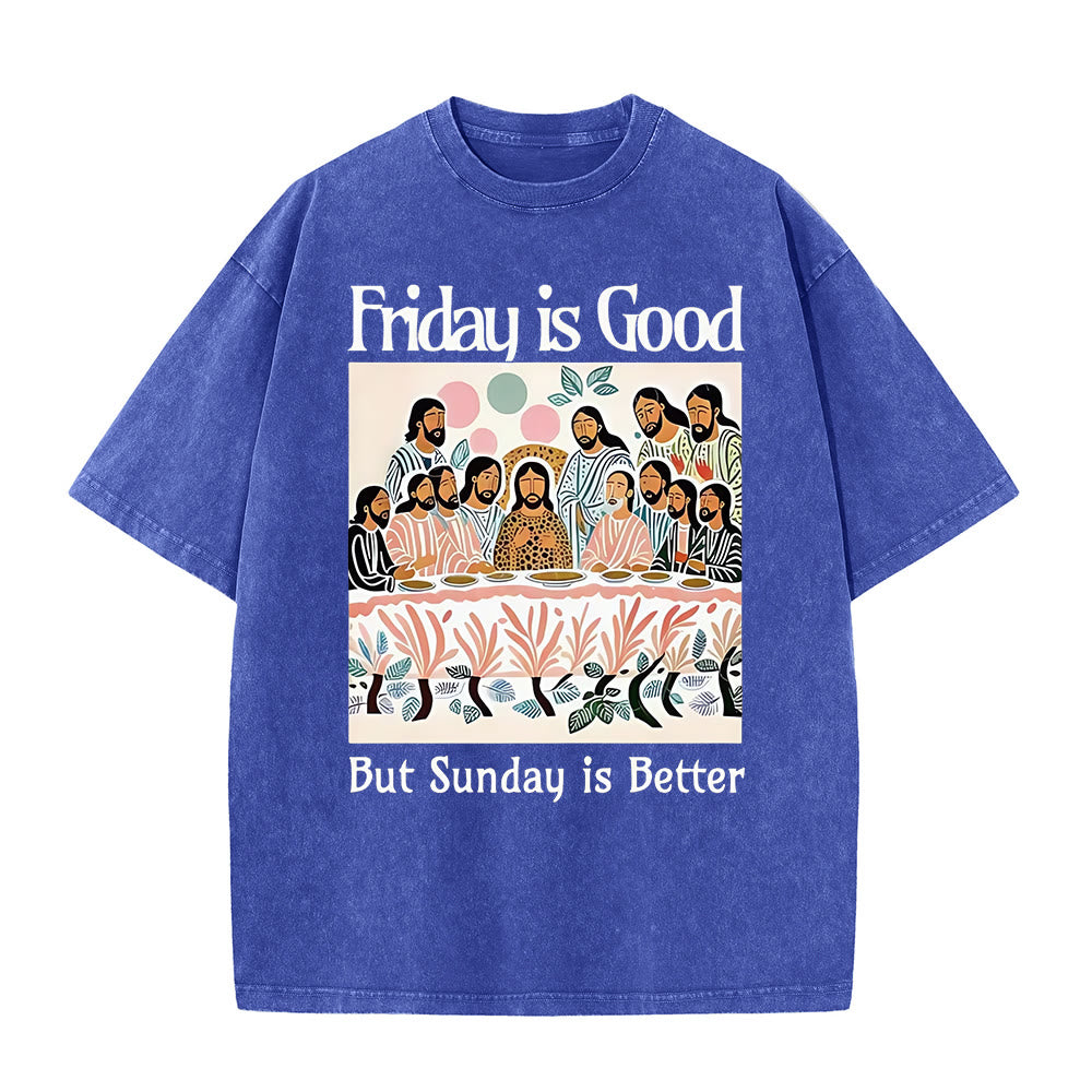 Christianartworkshop Friday Is Good Colorful Washed T-shirt - Blue - 5XL - image 4