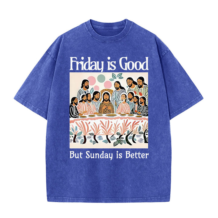 Christianartworkshop Friday Is Good Colorful Washed T-shirt - Blue - 5XL - image 4