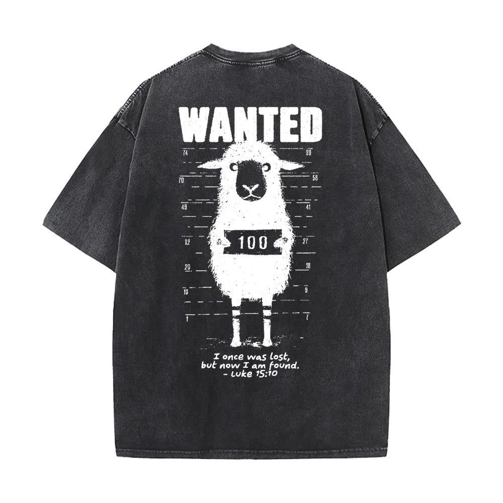 Christianartworkshop Wanted Sheep Unisex Washed T-shirt - Black - 5XL - image 2