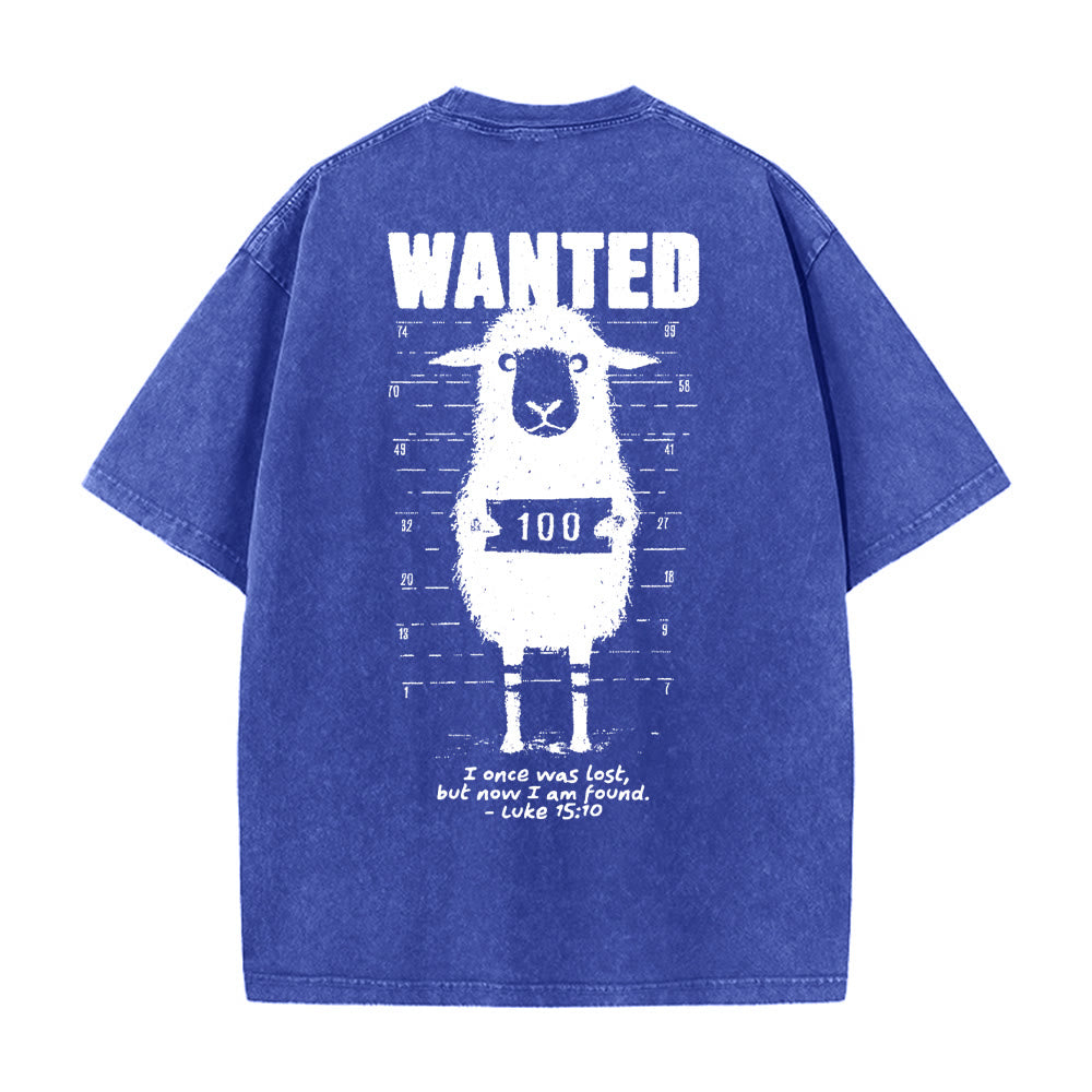Christianartworkshop Wanted Sheep Unisex Washed T-shirt - Blue - 5XL - image 12