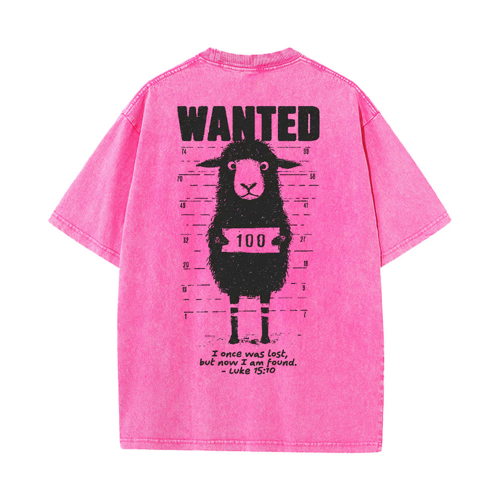 Christianartworkshop Wanted Sheep Unisex Washed T-shirt - Pink - 5XL - image 14