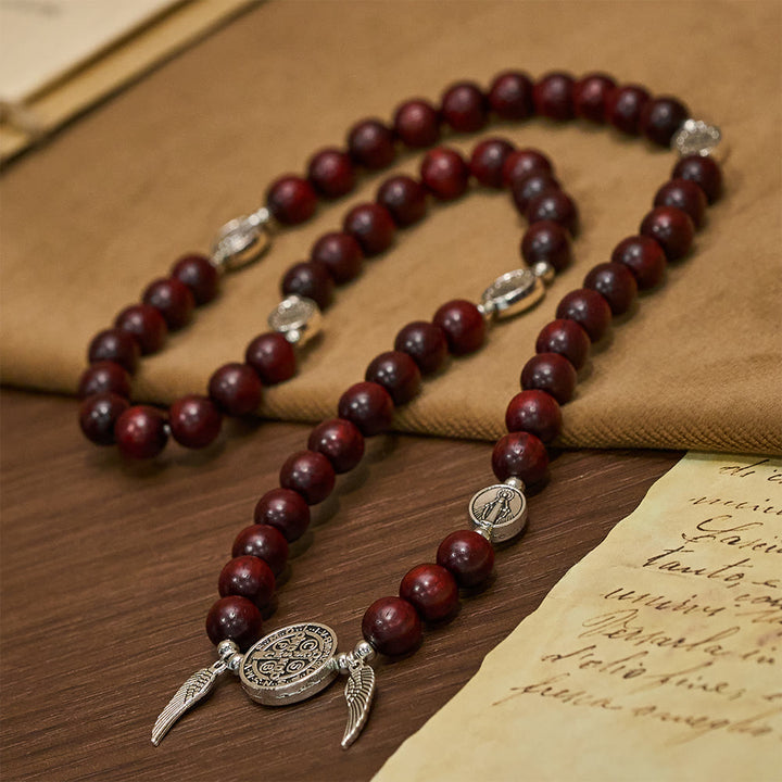 Christianartworkshop Miraculous Medal & Angel Wing Blood SandalWood Bead Bracelet - image 3