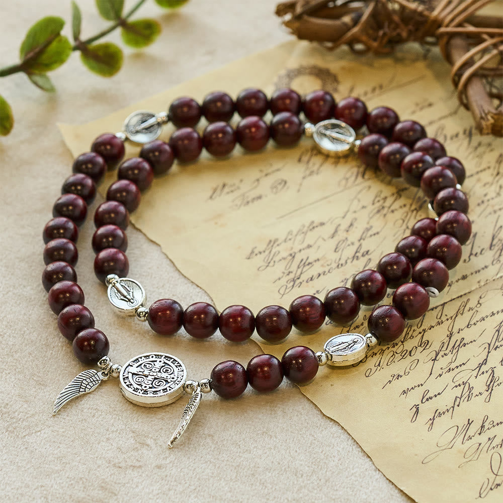 Christianartworkshop Miraculous Medal & Angel Wing Blood SandalWood Bead Bracelet - image 2