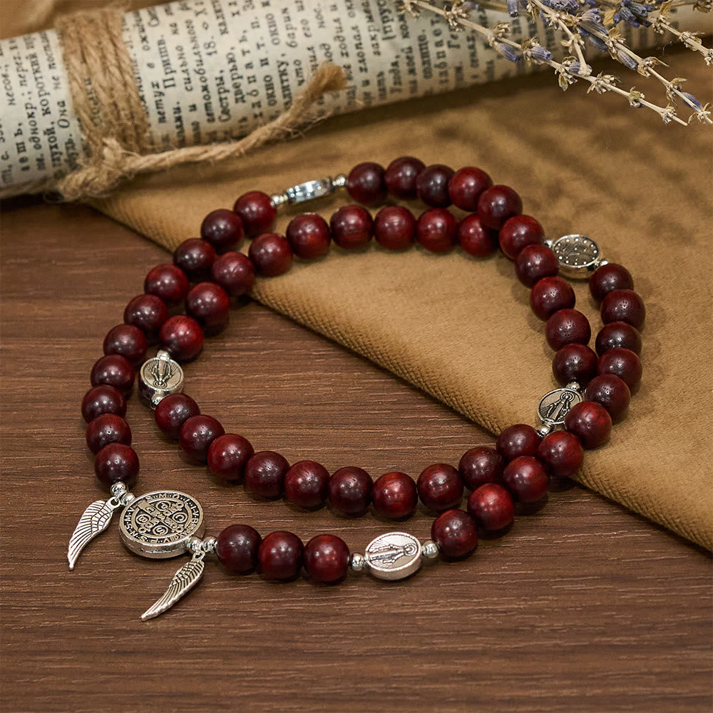 Christianartworkshop Miraculous Medal & Angel Wing Blood SandalWood Bead Bracelet - image 4