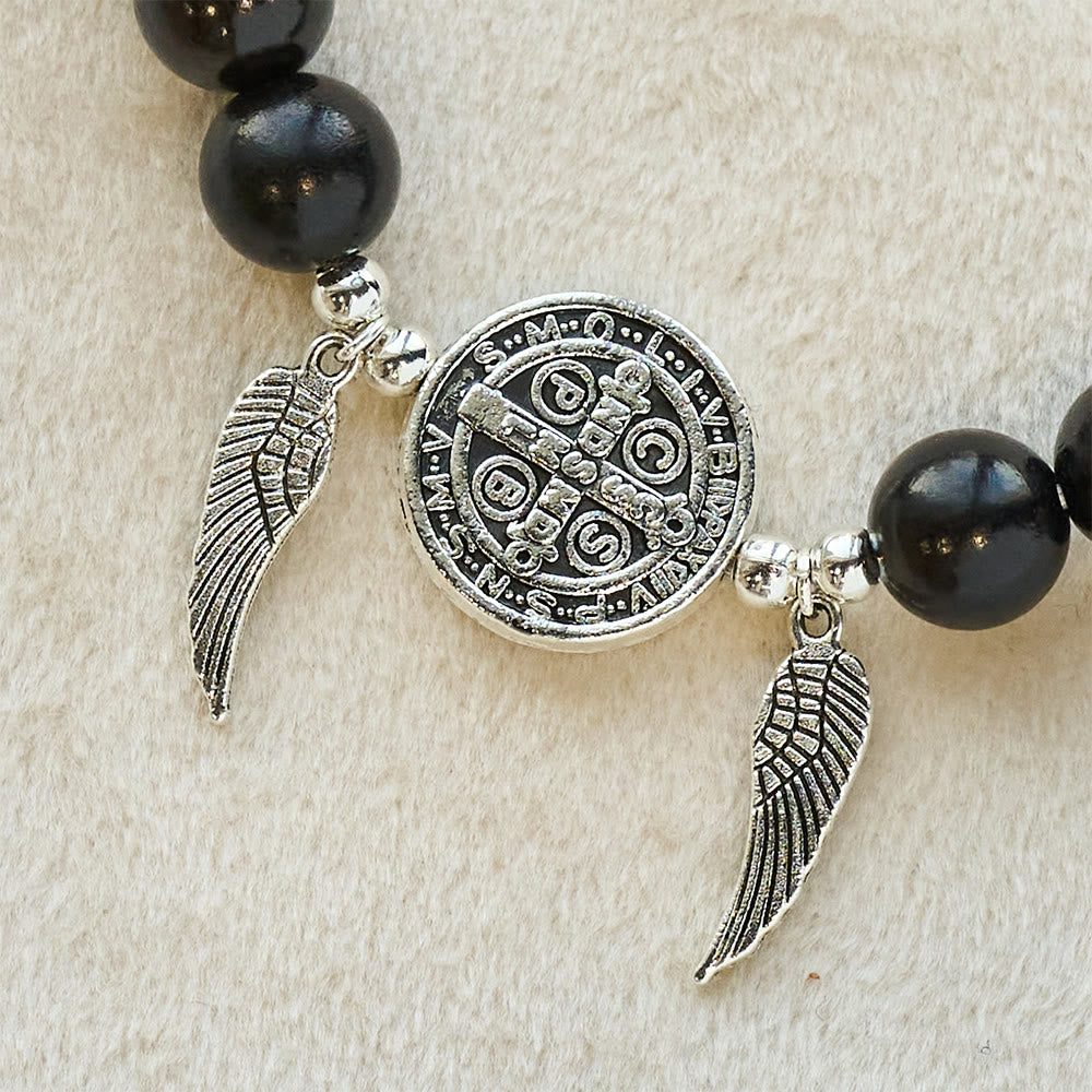 Christianartworkshop St. Benedict & Miraculous Medal Wooden Bead Dual Guardian Bracelet - image 6