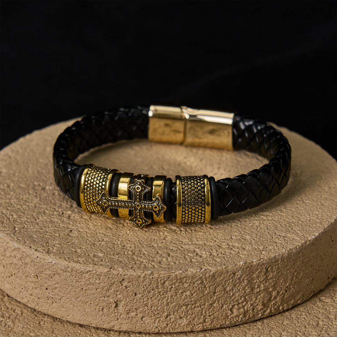 Christianartworkshop Classic Two-Tone Holy Cross Leather Bracelet with Braided Design - image 9