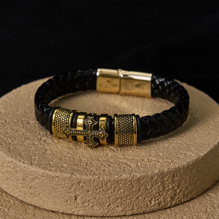 Christianartworkshop Classic Two-Tone Holy Cross Leather Bracelet with Braided Design - image 9