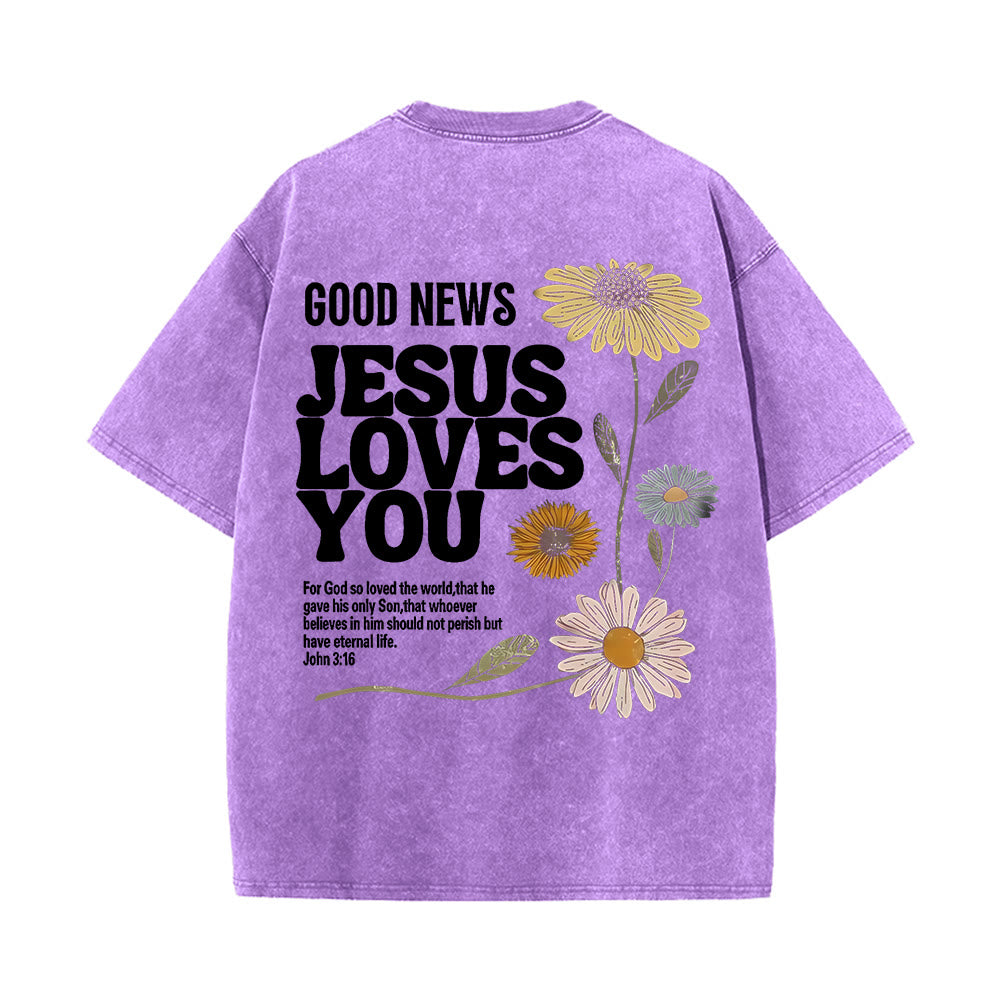 Christianartworkshop Good News Jesus Loves You Unisex Washed T-shirt - Purple - 5XL - image 0