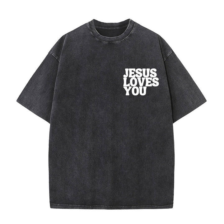 Christianartworkshop Good News Jesus Loves You Unisex Washed T-shirt - image 3