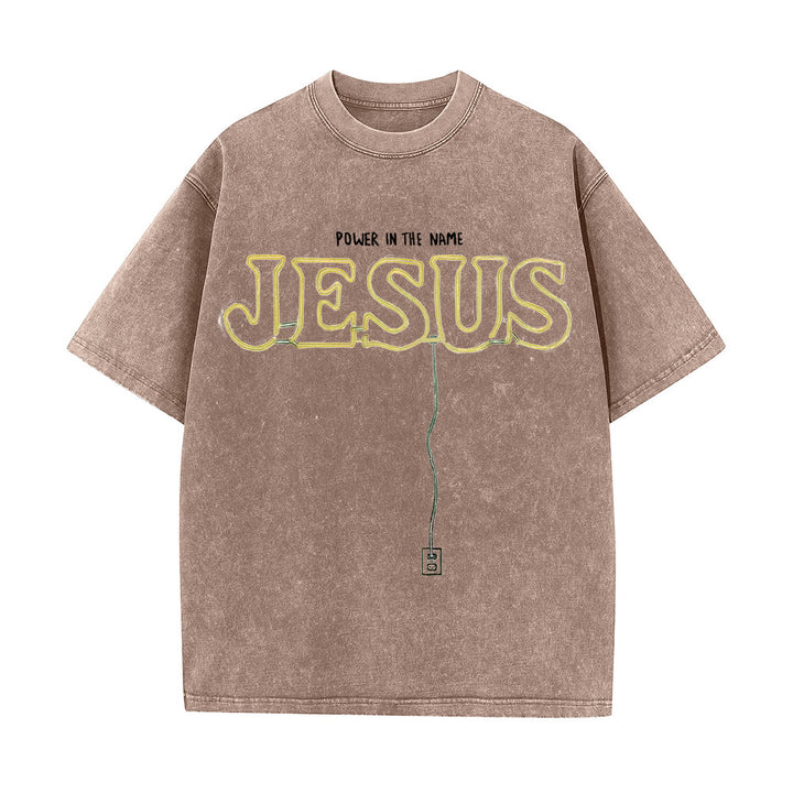 Christianartworkshop Power in the Name Jesus Unisex Washed T-shirt - Coffee - 5XL - image 6