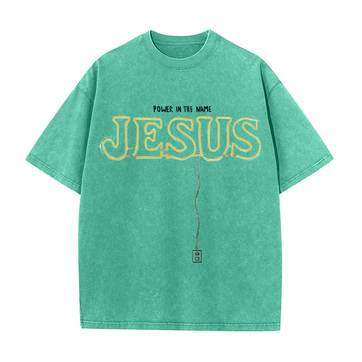 Christianartworkshop Power in the Name Jesus Unisex Washed T-shirt - Green - 5XL - image 5