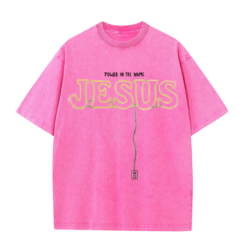 Christianartworkshop Power in the Name Jesus Unisex Washed T-shirt - Pink - 5XL - image 8