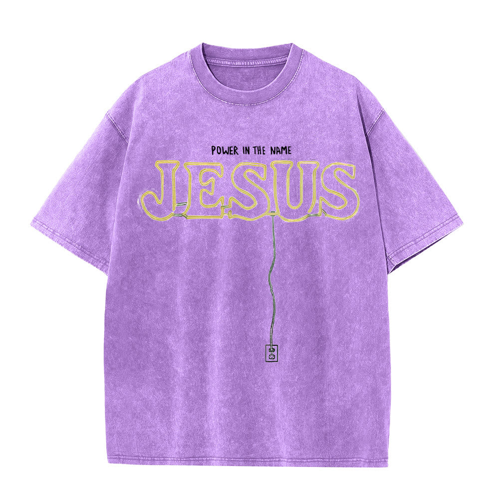 Christianartworkshop Power in the Name Jesus Unisex Washed T-shirt - Purple - 5XL - image 7