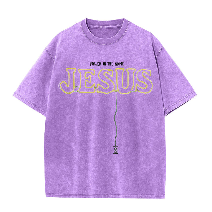 Christianartworkshop Power in the Name Jesus Unisex Washed T-shirt - Purple - 5XL - image 7