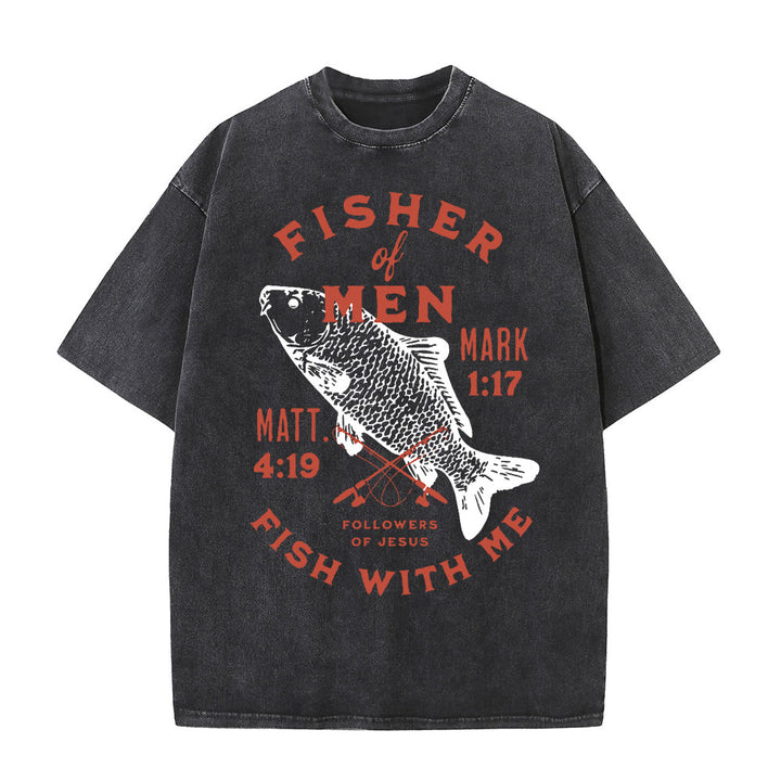 Christianartworkshop Followers of Jesus Fisher of Men Unisex Washed T-Shirt - Black - 5XL - image 1