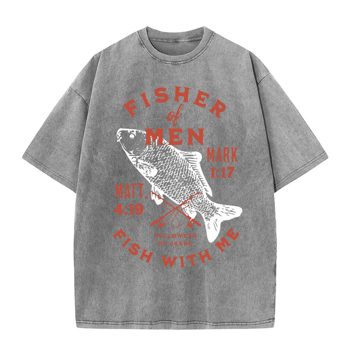 Christianartworkshop Followers of Jesus Fisher of Men Unisex Washed T-Shirt - Grey - 5XL - image 4