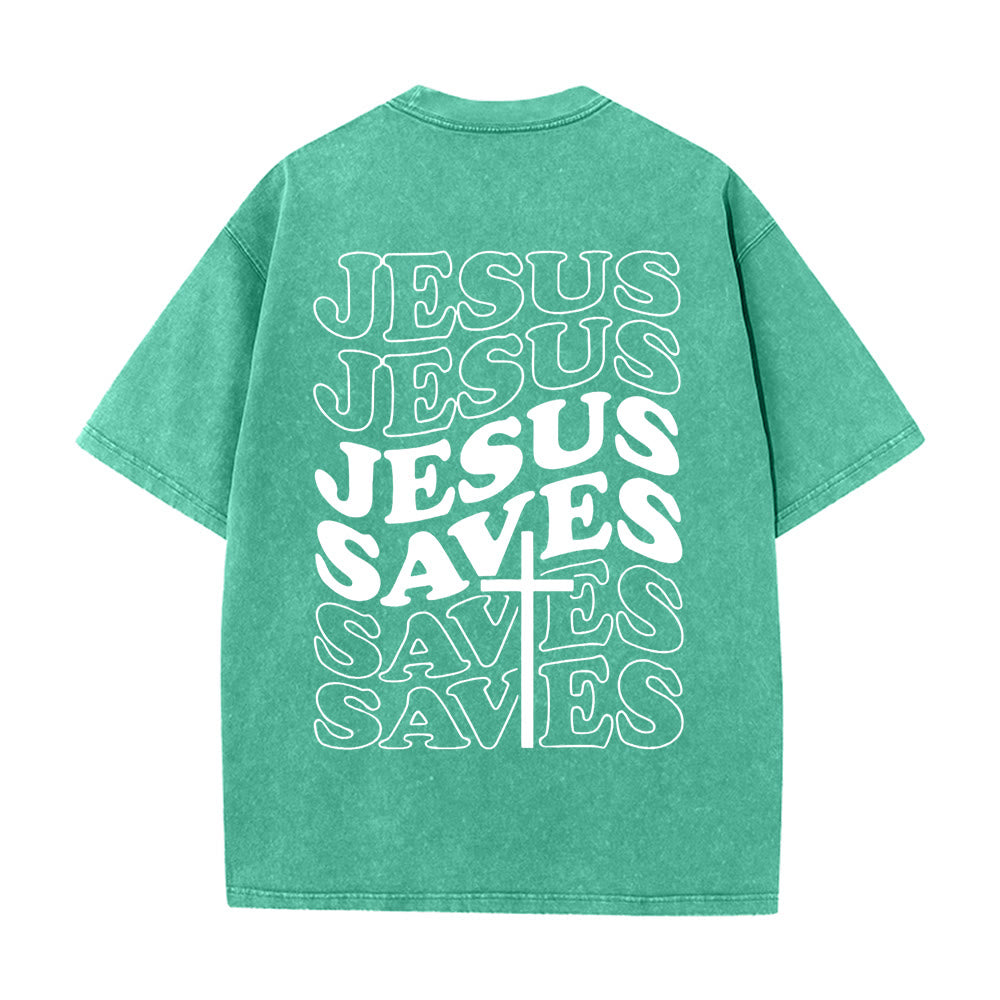 Christianartworkshop Jesus Saves Cross Graphic Unisex Washed T - Shirt - Green - 5XL - image 12
