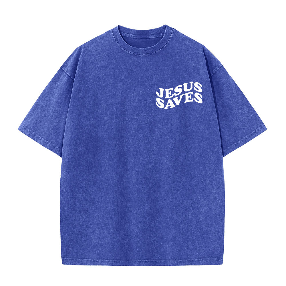 Christianartworkshop Jesus Saves Cross Graphic Unisex Washed T - Shirt - image 9
