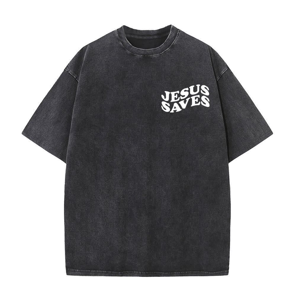 Christianartworkshop Jesus Saves Cross Graphic Unisex Washed T - Shirt - image 5