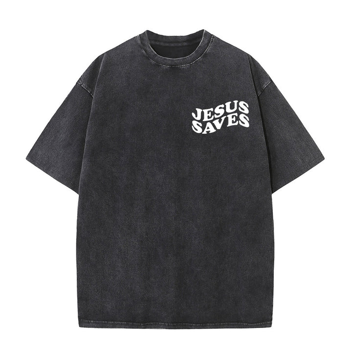 Christianartworkshop Jesus Saves Cross Graphic Unisex Washed T - Shirt - image 5