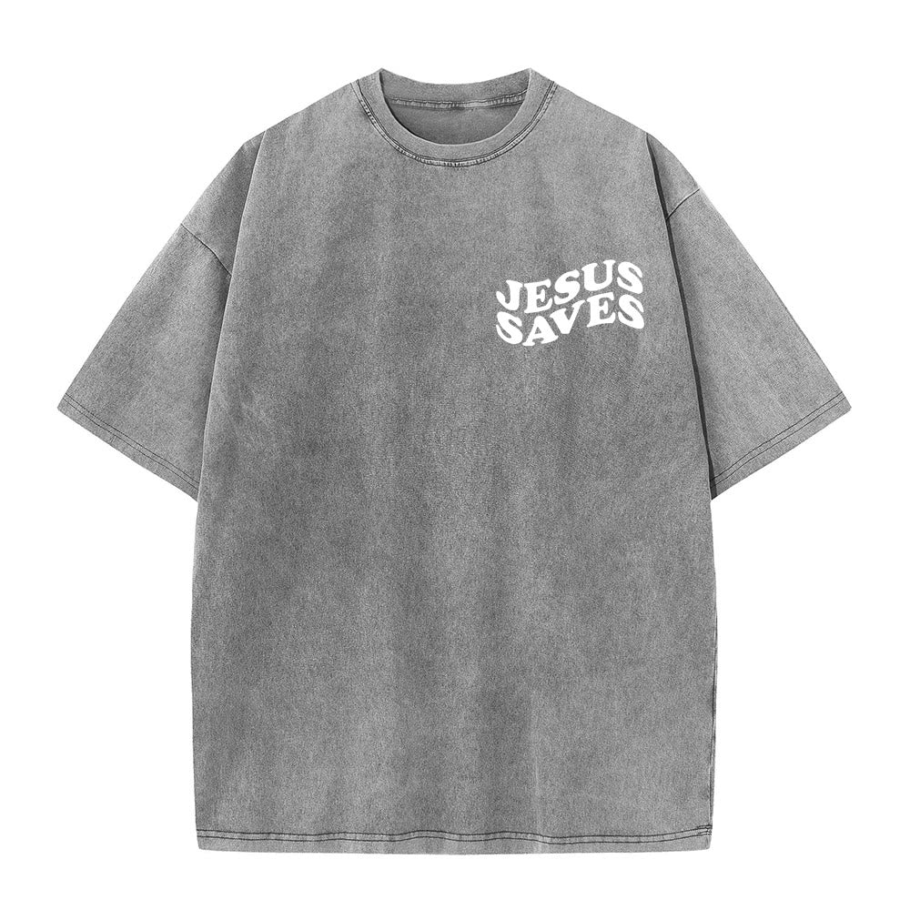 Christianartworkshop Jesus Saves Cross Graphic Unisex Washed T - Shirt - image 1