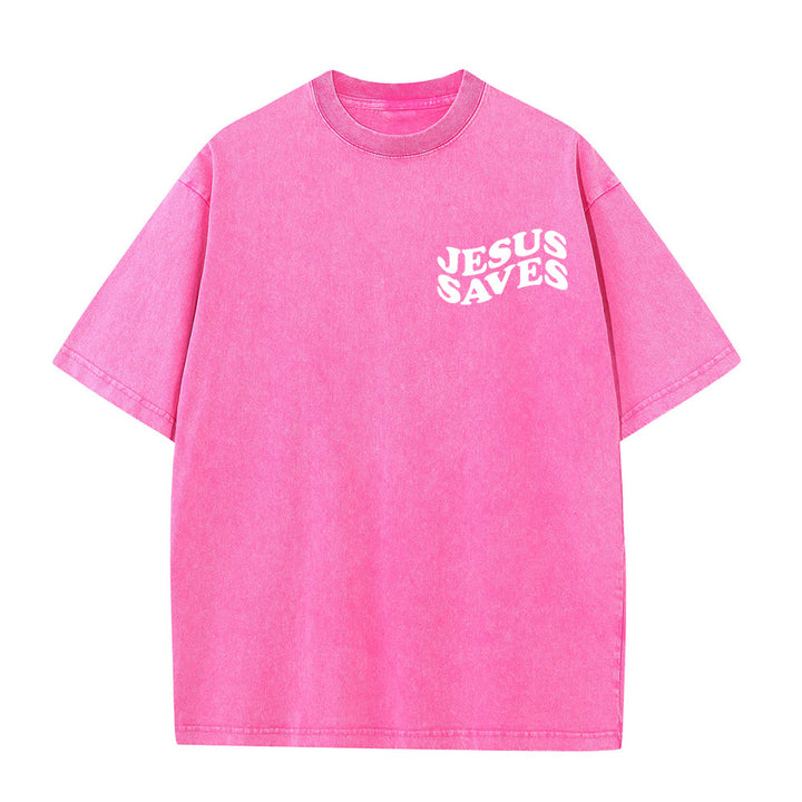 Christianartworkshop Jesus Saves Cross Graphic Unisex Washed T - Shirt - image 11