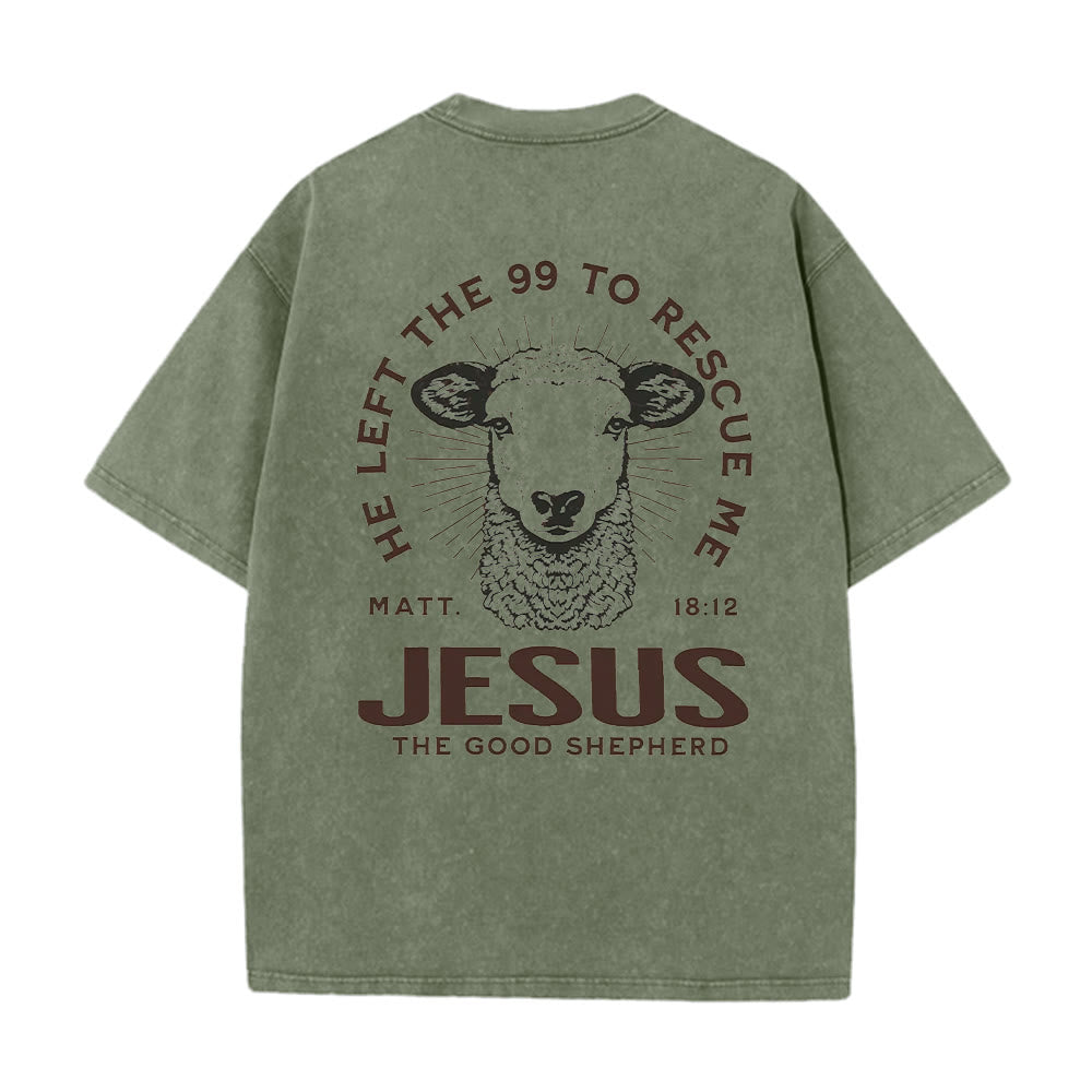 Christianartworkshop "He Left The 99 To Rescue Me" Unisex Washed T-Shirt - Army Green - 5XL - image 7