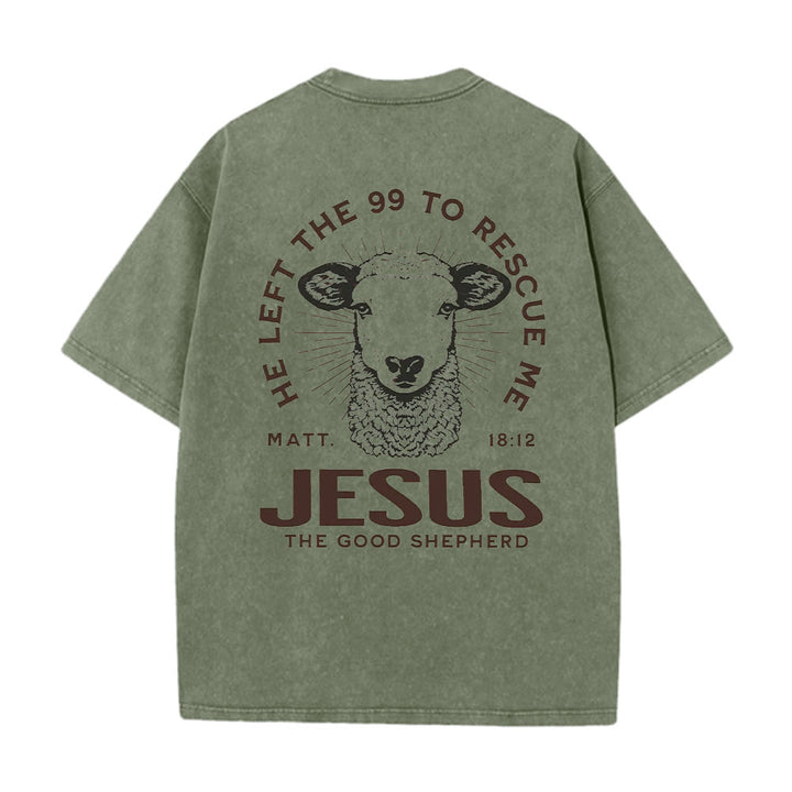 Christianartworkshop "He Left The 99 To Rescue Me" Unisex Washed T-Shirt - Army Green - 5XL - image 7