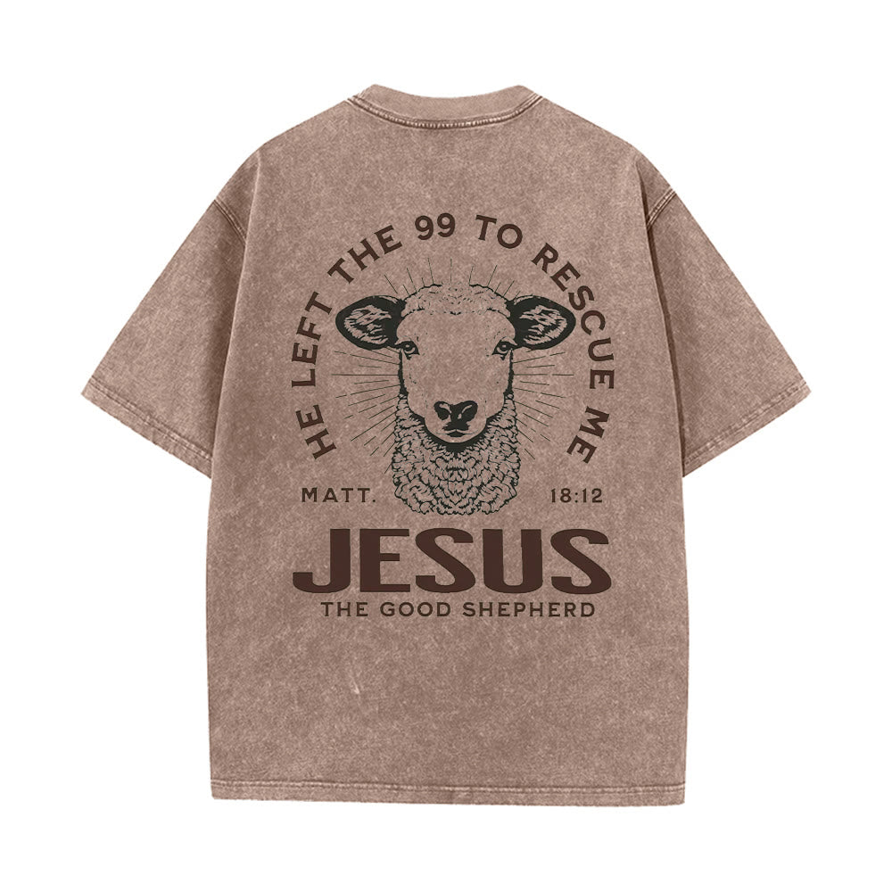 Christianartworkshop "He Left The 99 To Rescue Me" Unisex Washed T-Shirt - Coffee - 5XL - image 9
