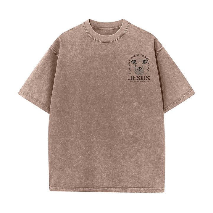 Christianartworkshop "He Left The 99 To Rescue Me" Unisex Washed T-Shirt - image 9