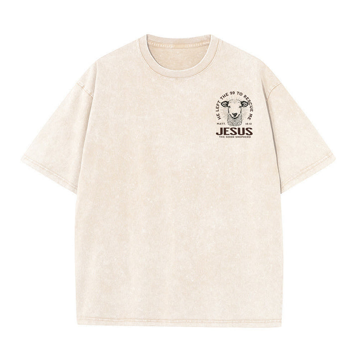 Christianartworkshop "He Left The 99 To Rescue Me" Unisex Washed T-Shirt - image 14