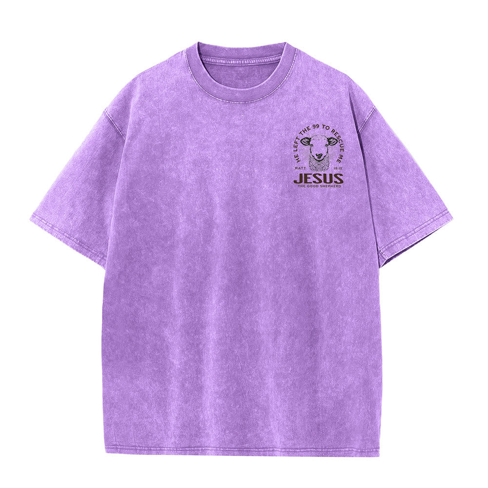 Christianartworkshop "He Left The 99 To Rescue Me" Unisex Washed T-Shirt - image 15