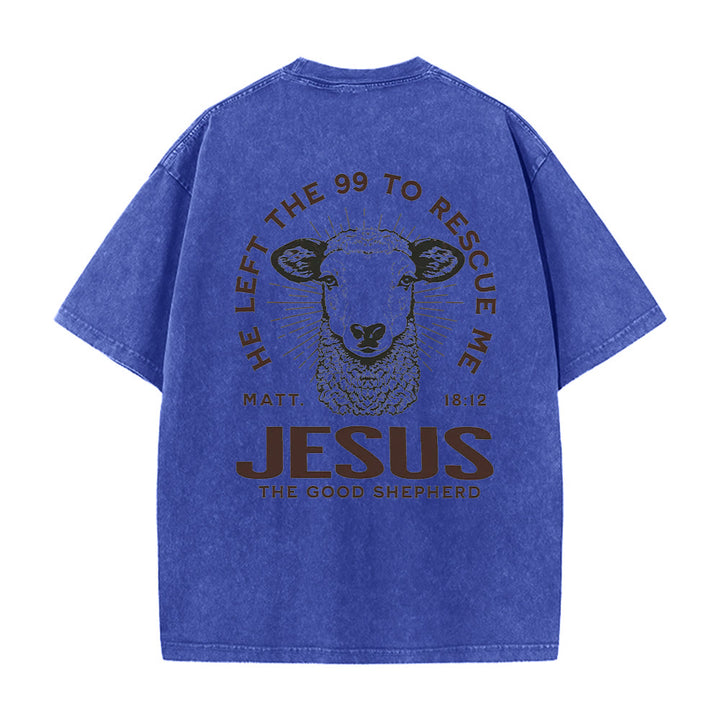 Christianartworkshop "He Left The 99 To Rescue Me" Unisex Washed T-Shirt - Blue - 5XL - image 2