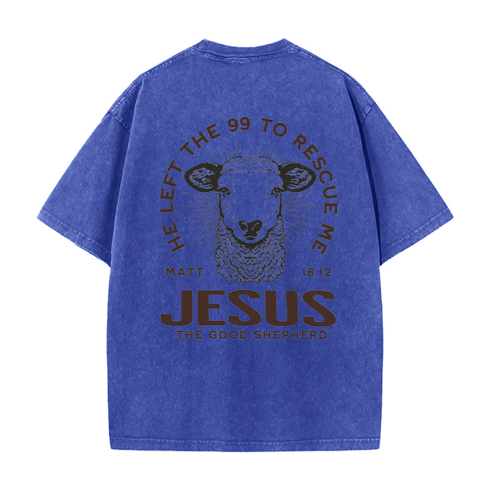 Christianartworkshop "He Left The 99 To Rescue Me" Unisex Washed T-Shirt - Blue - 5XL - image 3